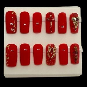 Handmade Custom Press On Nails Medium Length Square 12pc Set Shape Gothic